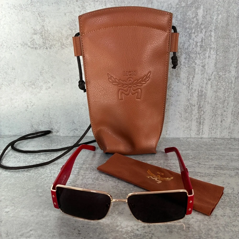 MCM MW0012 32E Red Gold Shield Sunglasses 55mm w/ Logo Case NWOT